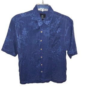 Jamaica Jaxx 100% Silk Blue‎ Short Sleeve Button Up Shirt Size Medium